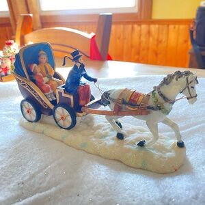 Charming Winter Carriage Figurine with White Horse